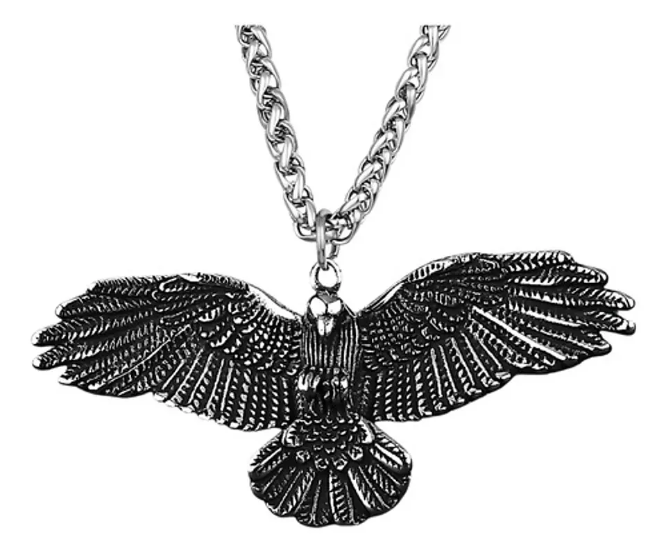 Collar Dije Y Cadena Cuervo Vikingo Acero Color Plata Hombre 1