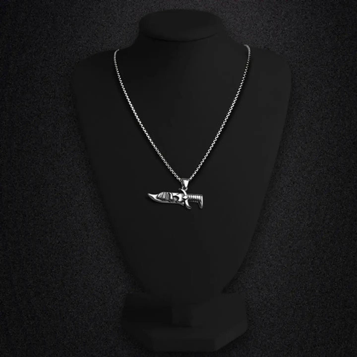 Collar Para Hombres Con Dije Navaja Cráneo Calavera Cuchillo Plateado 3