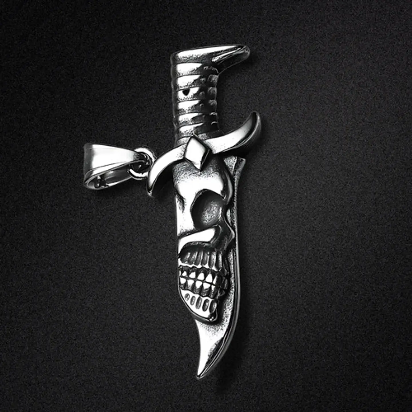 Collar Para Hombres Con Dije Navaja Cráneo Calavera Cuchillo Plateado 5