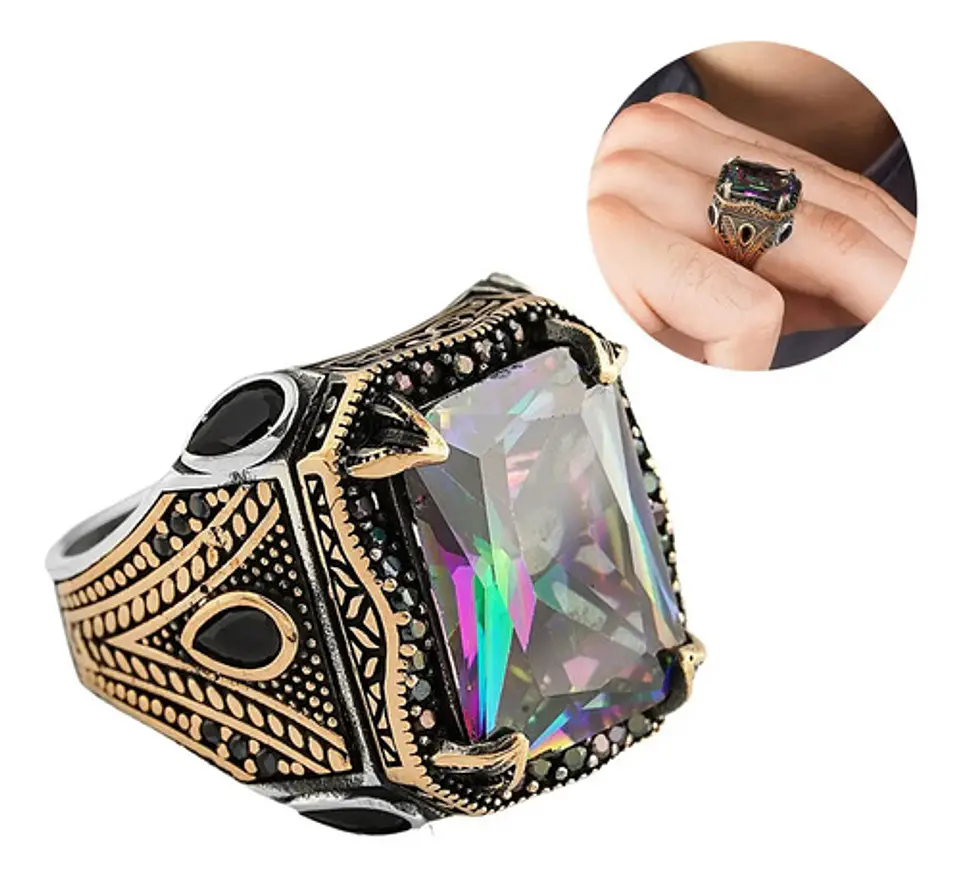 Anillo Color Plata Estilo Árabe Piedra Vintage Hombre Mujer 1