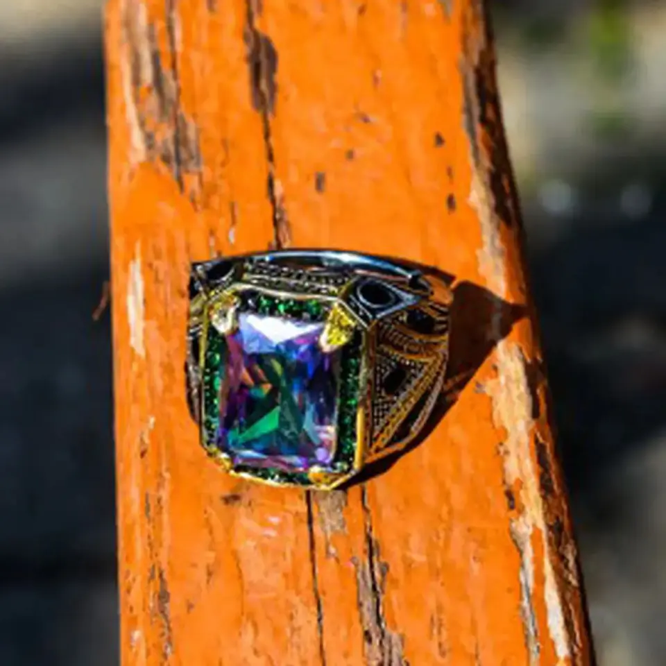 Anillo Color Plata Estilo Árabe Piedra Vintage Hombre Mujer 3