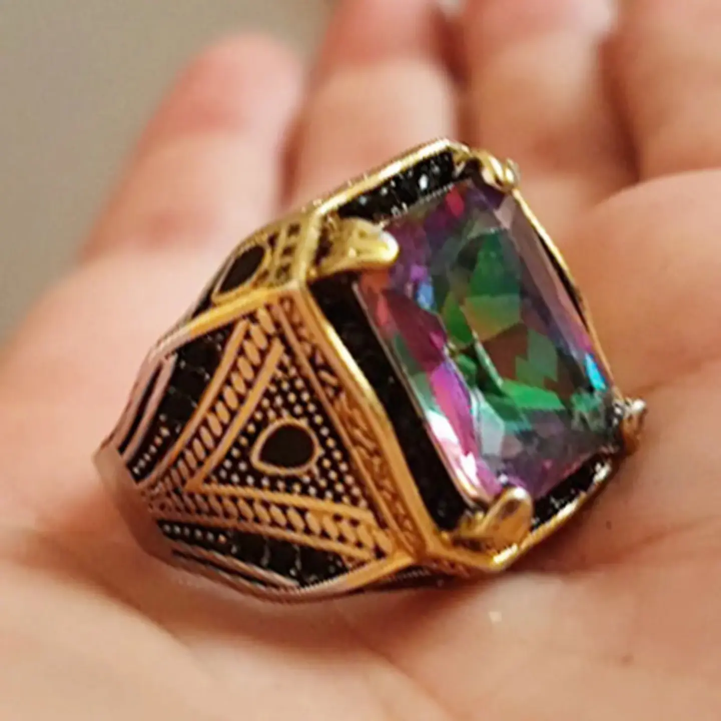 Anillo Color Plata Estilo Árabe Piedra Vintage Hombre Mujer 5