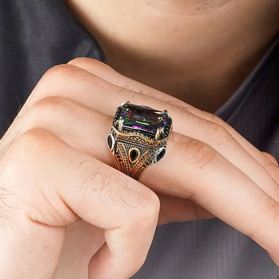 Anillo Color Plata Estilo Árabe Piedra Vintage Hombre Mujer 6