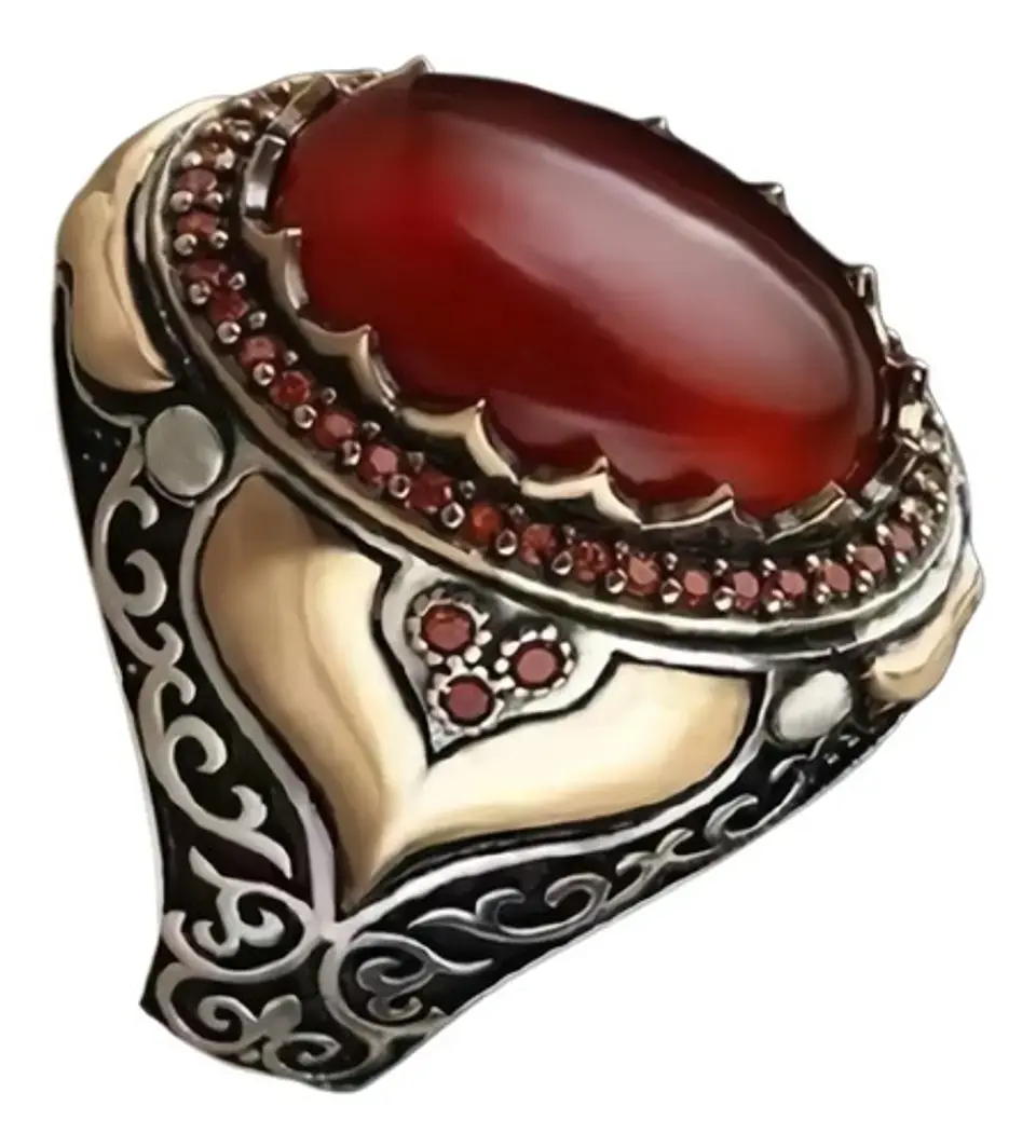 Anillo Color Plata Estilo Árabe Piedra Vintage Hombre Mujer 7