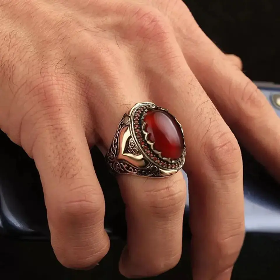 Anillo Color Plata Estilo Árabe Piedra Vintage Hombre Mujer 8