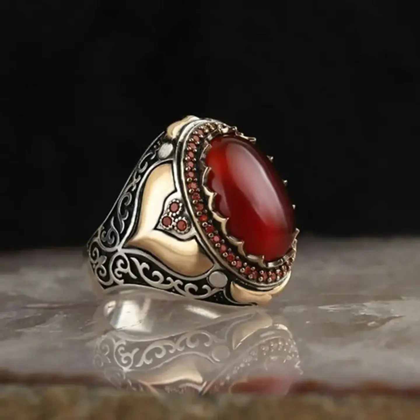 Anillo Color Plata Estilo Árabe Piedra Vintage Hombre Mujer 9