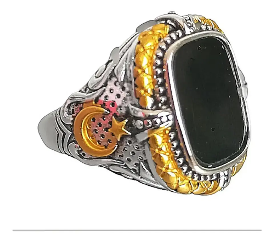 Anillo Color Plata Estilo Árabe Piedra Vintage Hombre Mujer 16