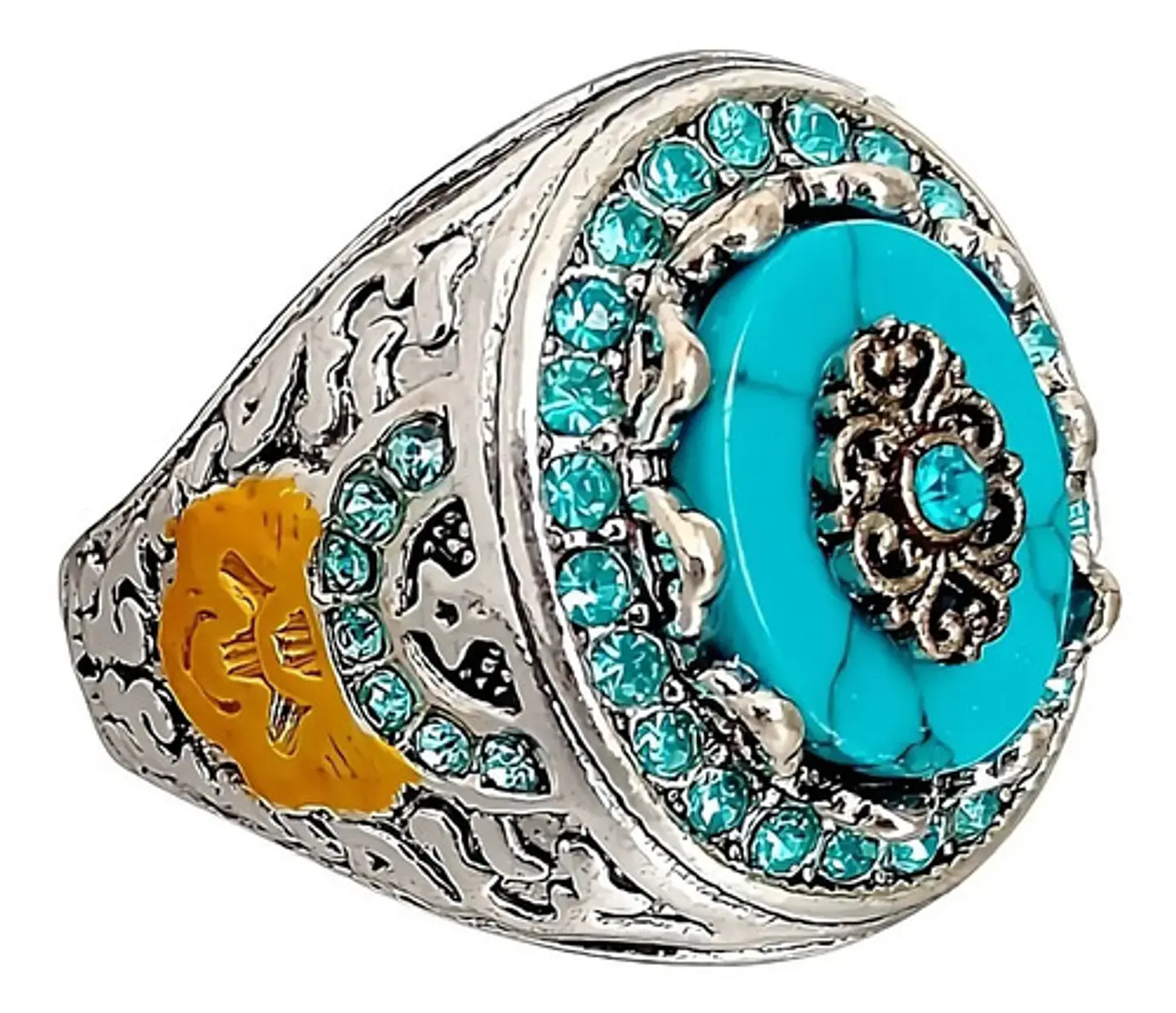 Anillo Color Plata Estilo Árabe Piedra Vintage Hombre Mujer 17