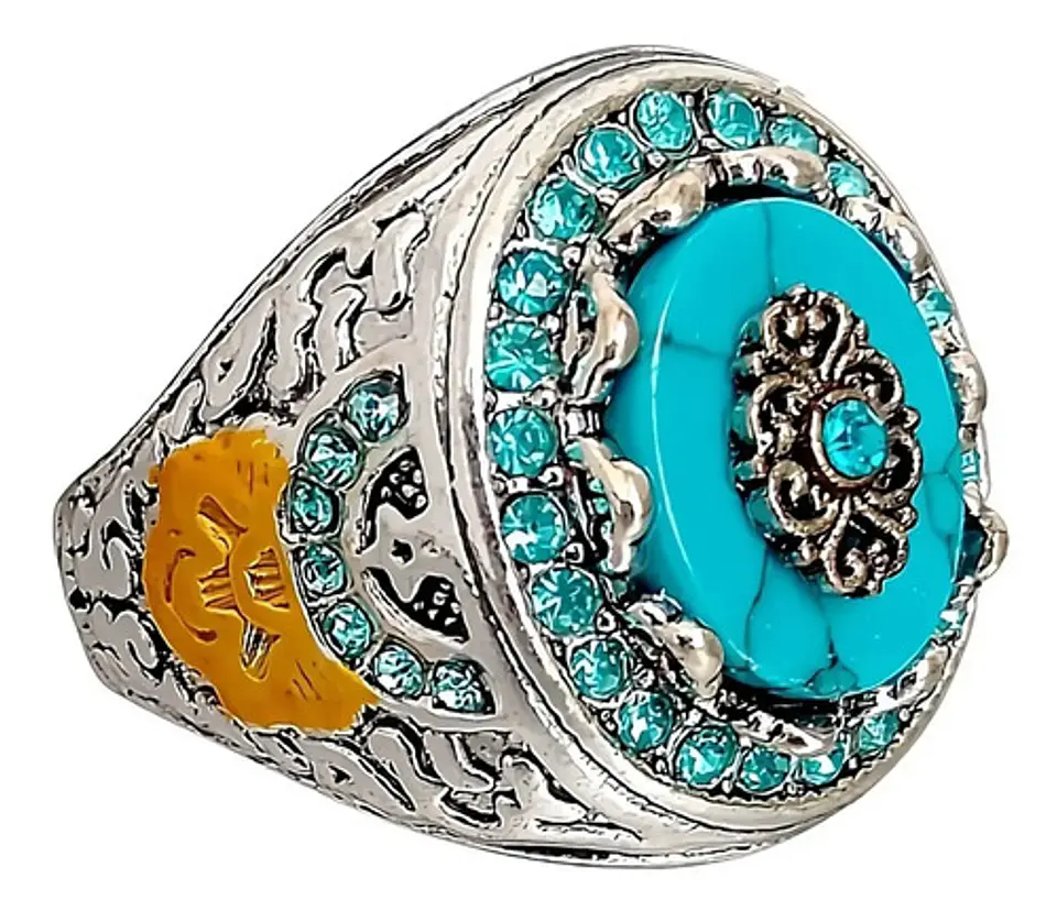 Anillo Color Plata Estilo Árabe Piedra Vintage Hombre Mujer 17