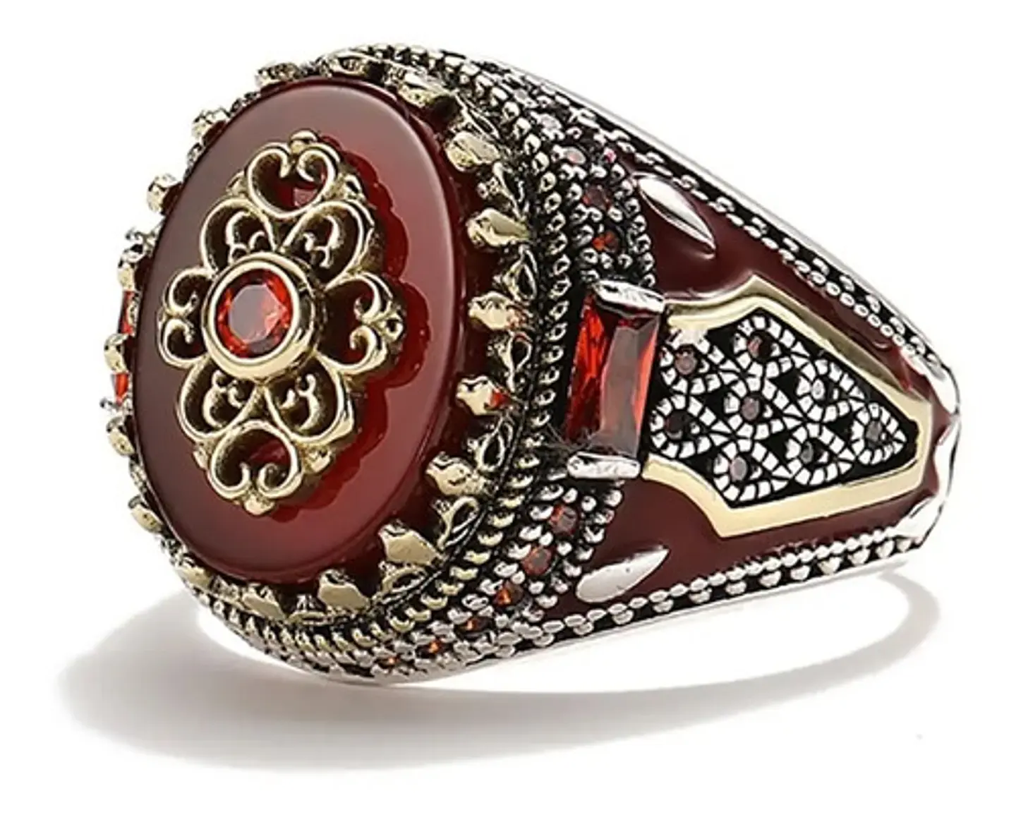 Anillo Color Plata Estilo Árabe Piedra Vintage Hombre Mujer 20