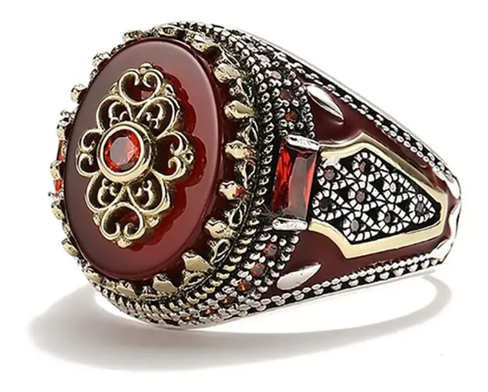 Anillo Color Plata Estilo Árabe Piedra Vintage Hombre Mujer 20