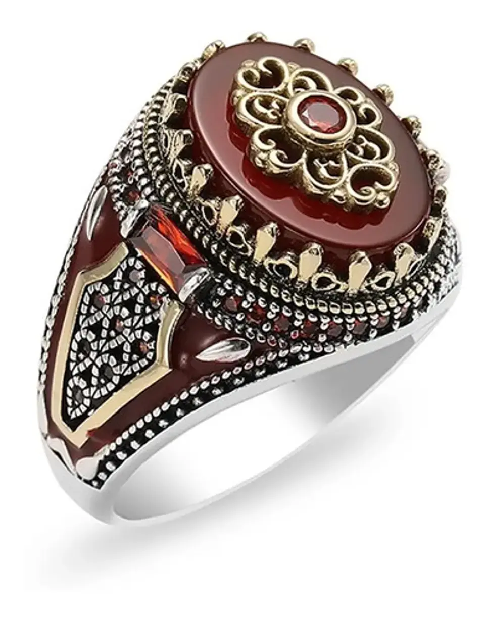 Anillo Color Plata Estilo Árabe Piedra Vintage Hombre Mujer 21