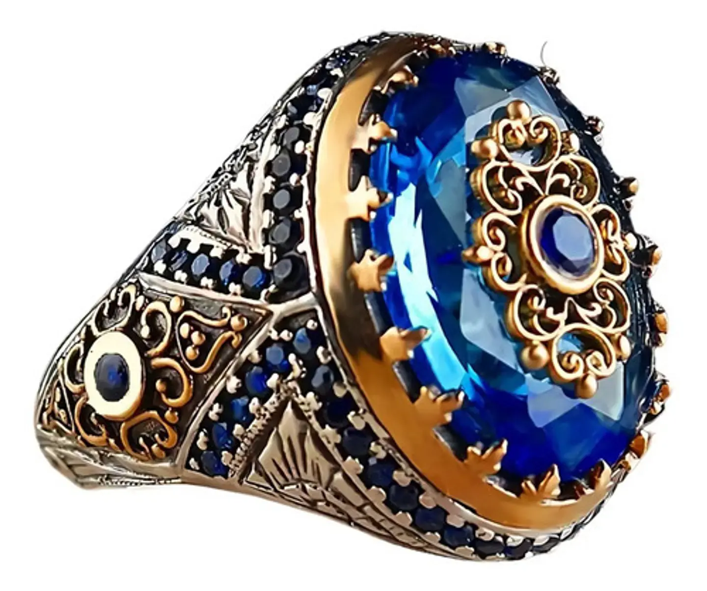 Anillo Color Plata Estilo Árabe Piedra Vintage Hombre Mujer 24
