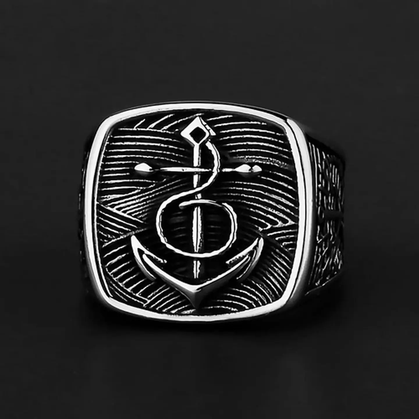 Anillo Acero Color Plata Ancla Militar Marina Marinos Hombre 2