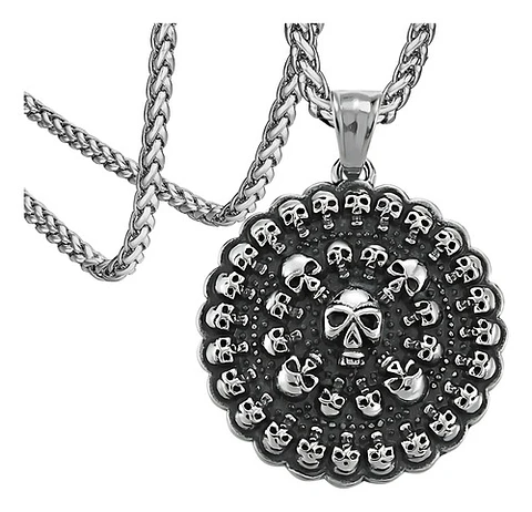 Collar Dije Calavera Skull Cráneo Acero Color Plata Hombre