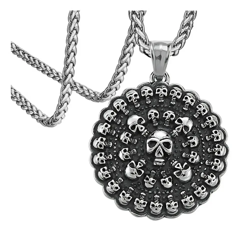 Collar Dije Calavera Skull Cráneo Acero Color Plata Hombre 1