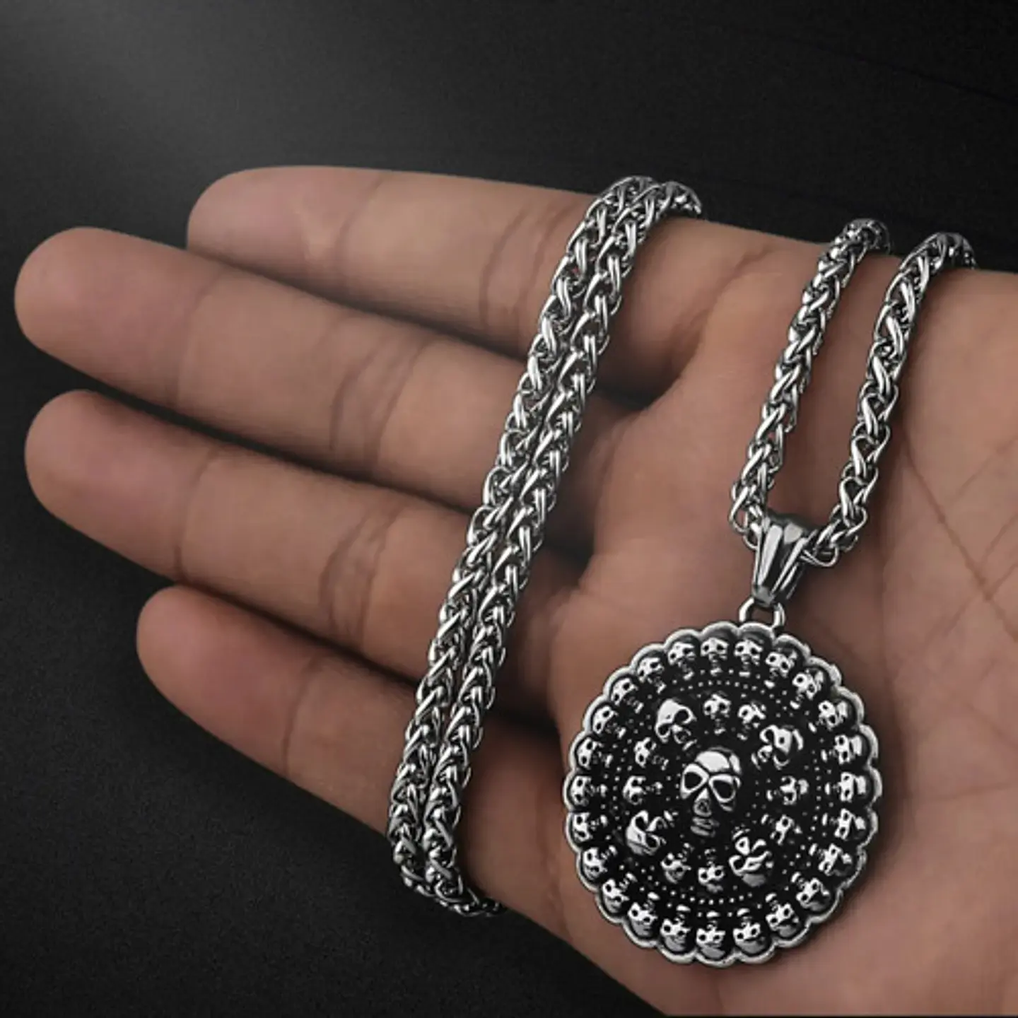 Collar Dije Calavera Skull Cráneo Acero Color Plata Hombre 9