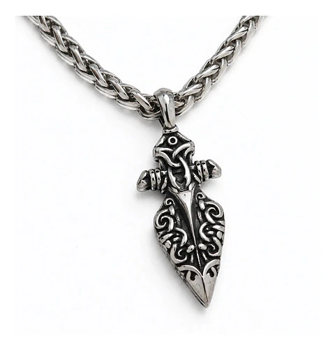 Collar Vikingo Plateado Acero Hombre Dije Lanza Odin Gungnir