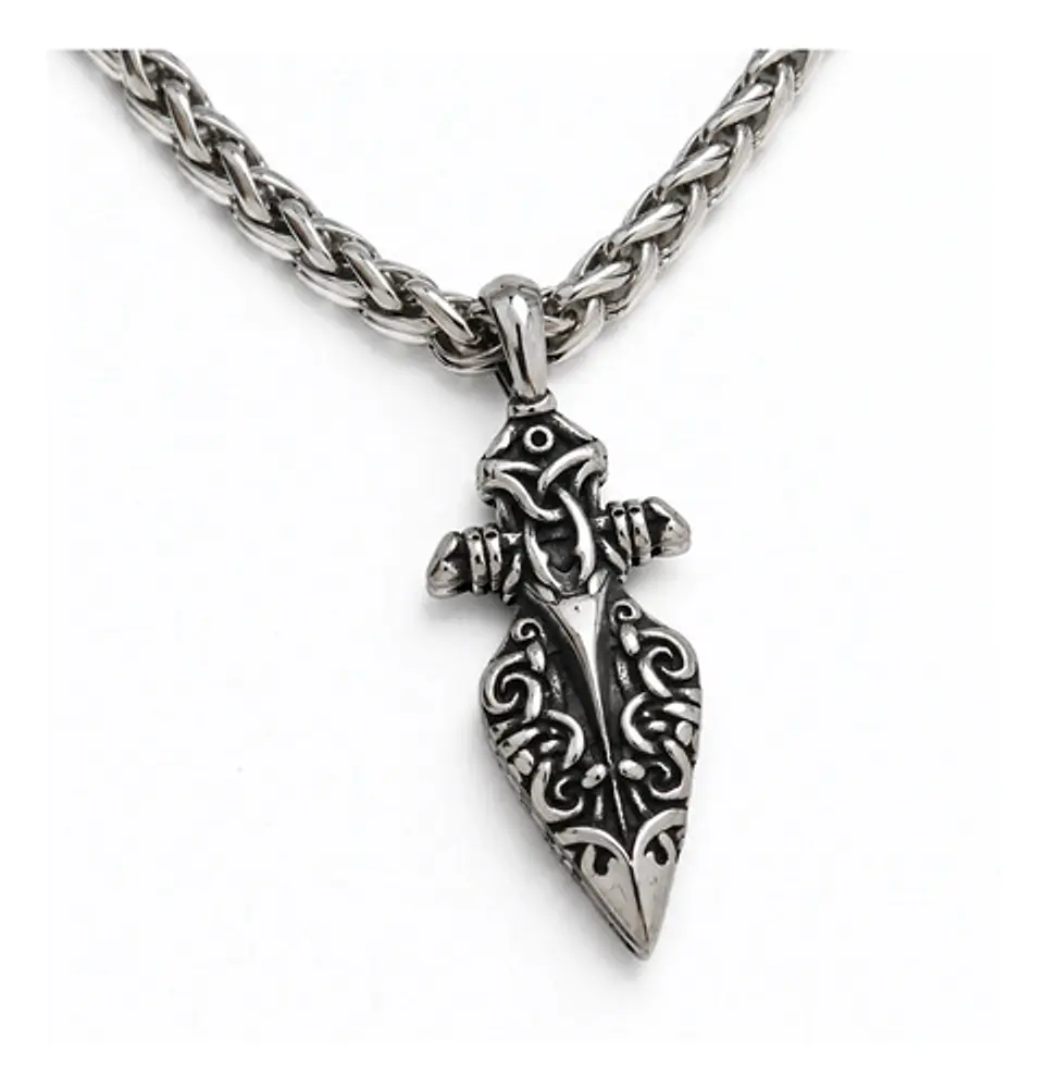 Collar Vikingo Plateado Acero Hombre Dije Lanza Odin Gungnir 1