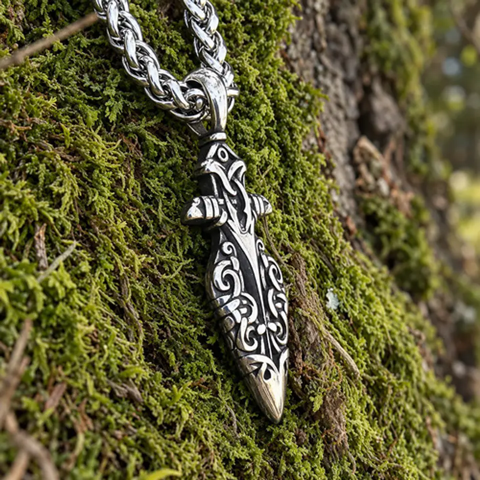 Collar Vikingo Plateado Acero Hombre Dije Lanza Odin Gungnir 7