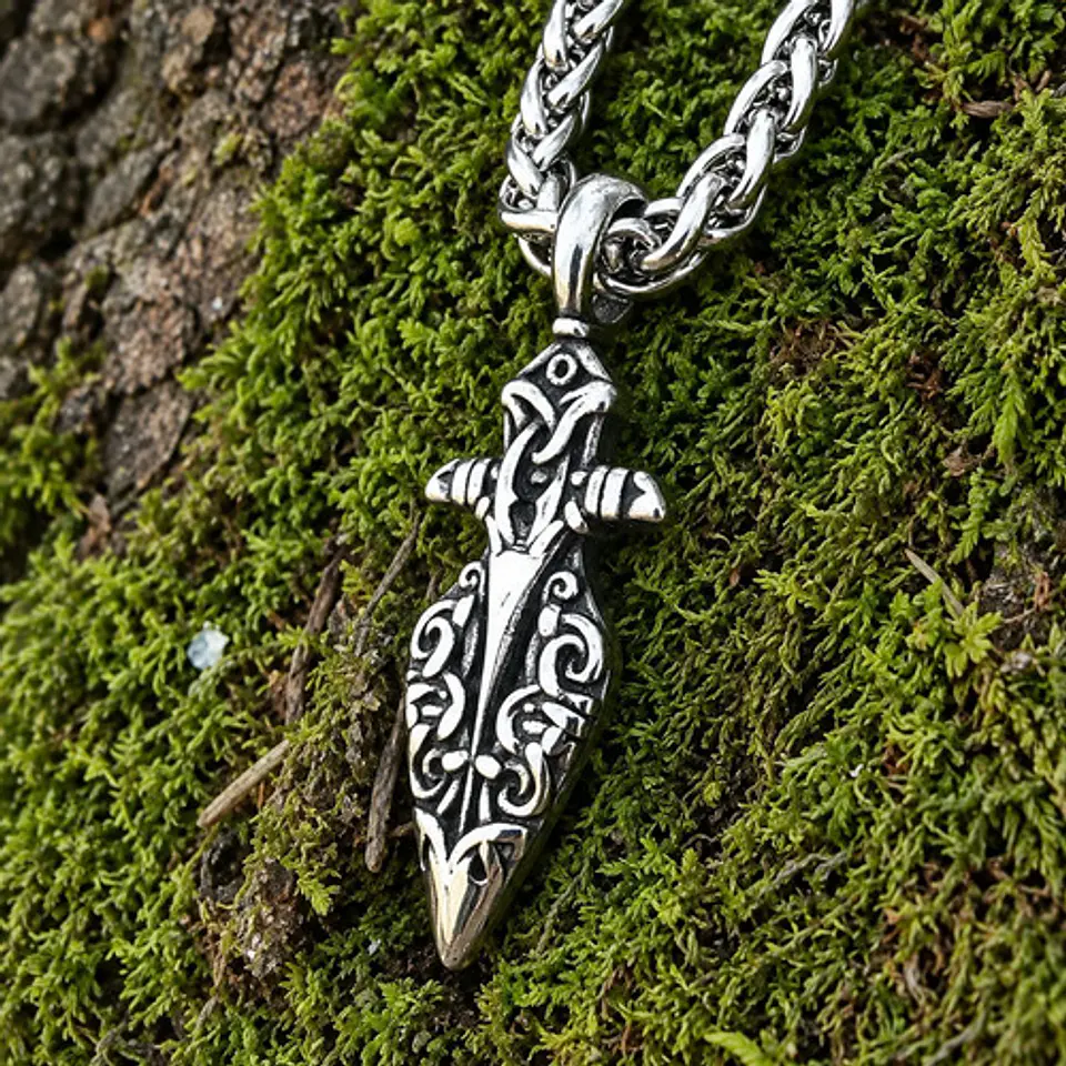 Collar Vikingo Plateado Acero Hombre Dije Lanza Odin Gungnir 8