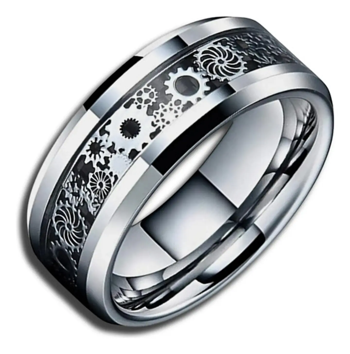 Anillo Argolla Engranaje Color Plata Acero Inoxidable Hombre 1