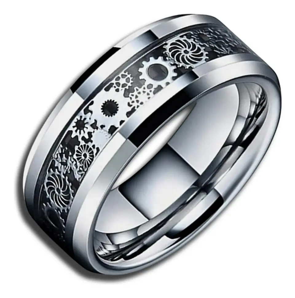 Anillo Argolla Engranaje Color Plata Acero Inoxidable Hombre 1