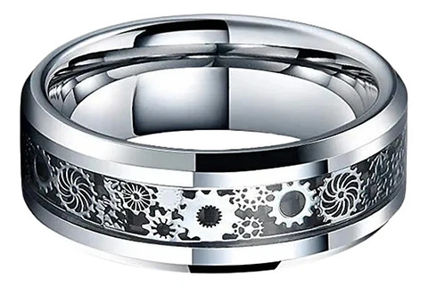 Anillo Argolla Engranaje Color Plata Acero Inoxidable Hombre