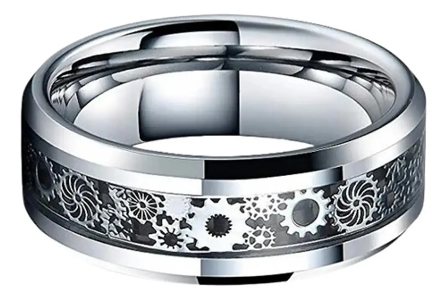 Anillo Argolla Engranaje Color Plata Acero Inoxidable Hombre 2