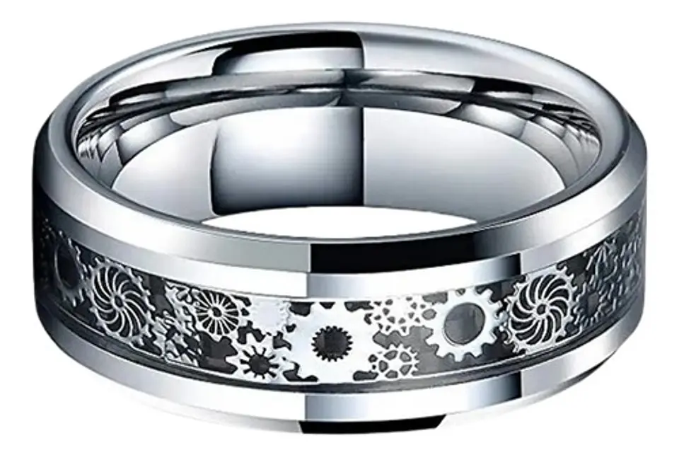 Anillo Argolla Engranaje Color Plata Acero Inoxidable Hombre 2