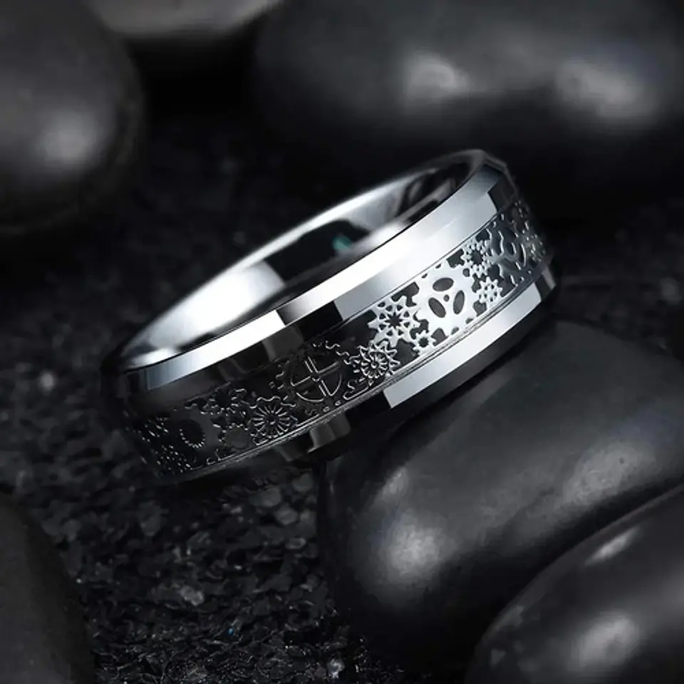 Anillo Argolla Engranaje Color Plata Acero Inoxidable Hombre 3