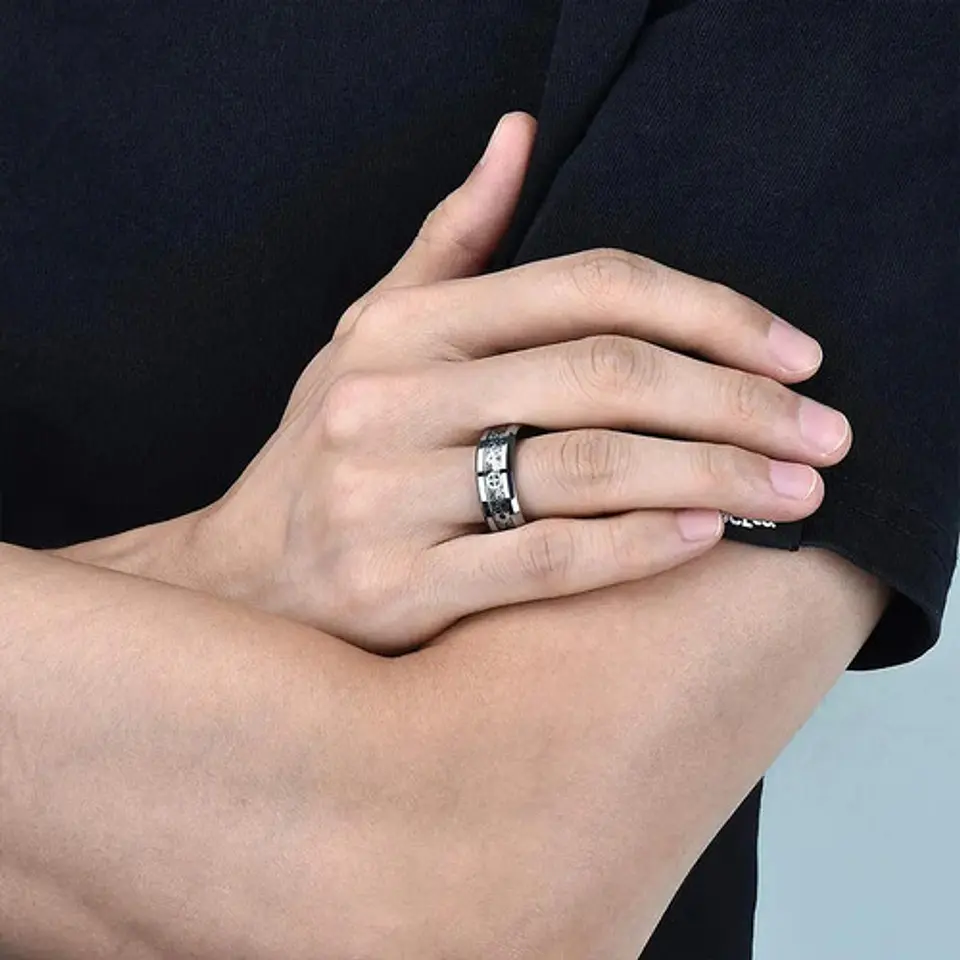 Anillo Argolla Engranaje Color Plata Acero Inoxidable Hombre 4