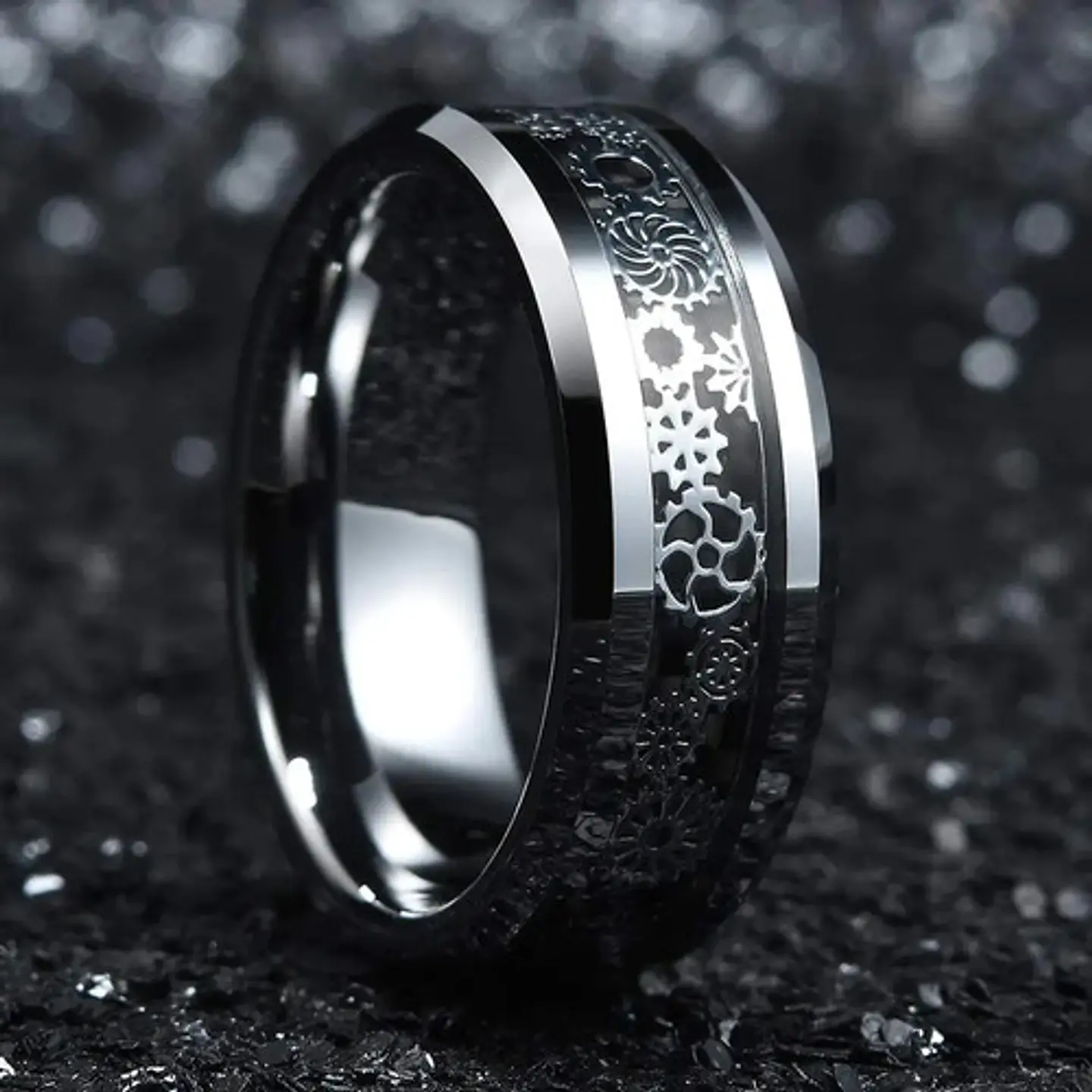 Anillo Argolla Engranaje Color Plata Acero Inoxidable Hombre 5