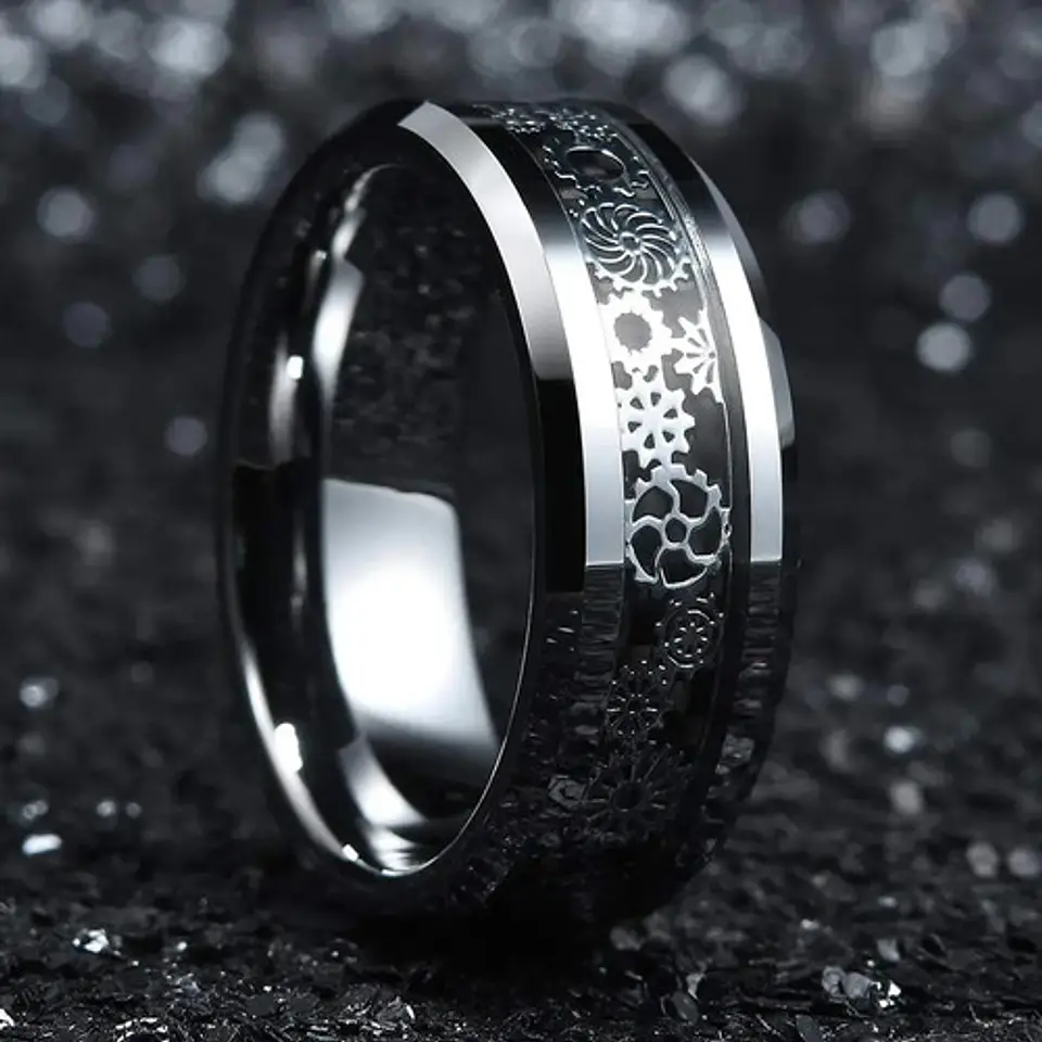 Anillo Argolla Engranaje Color Plata Acero Inoxidable Hombre 5