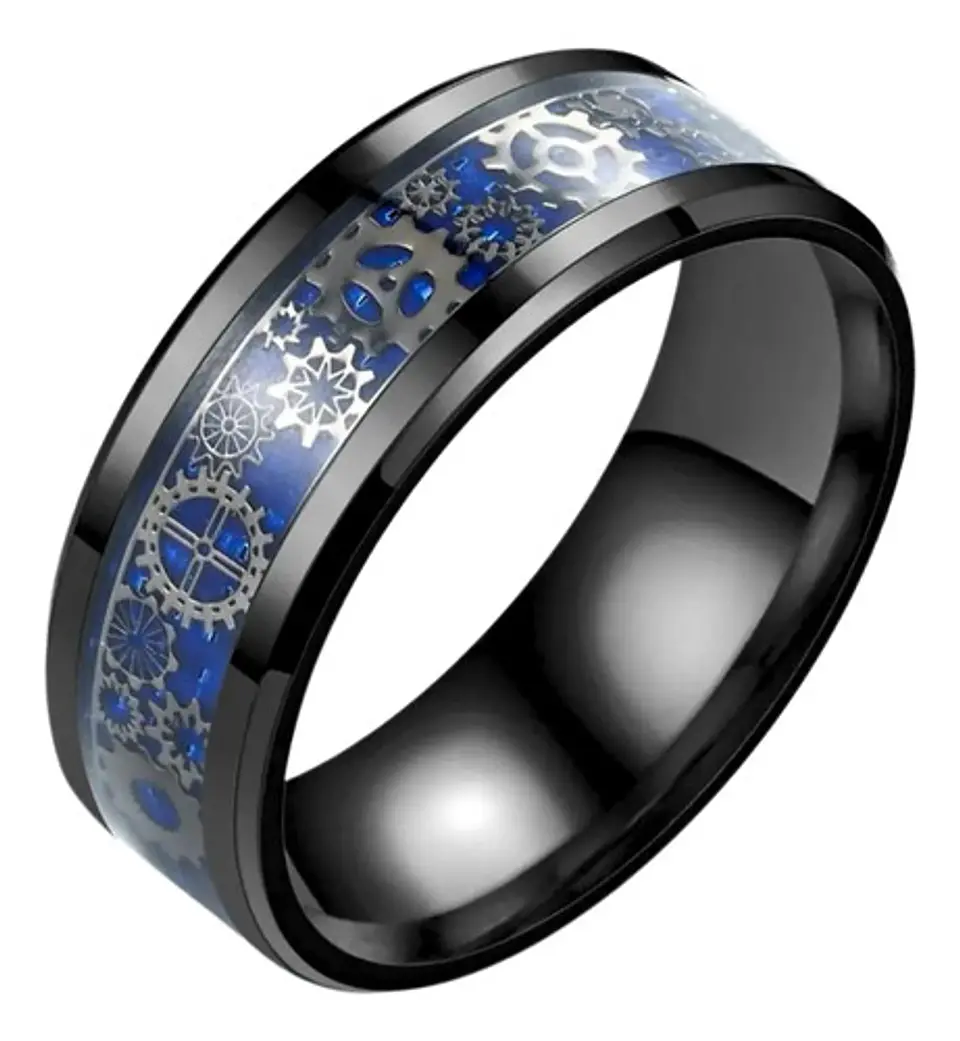 Anillo Argolla Engranaje Color Plata Acero Inoxidable Hombre 9