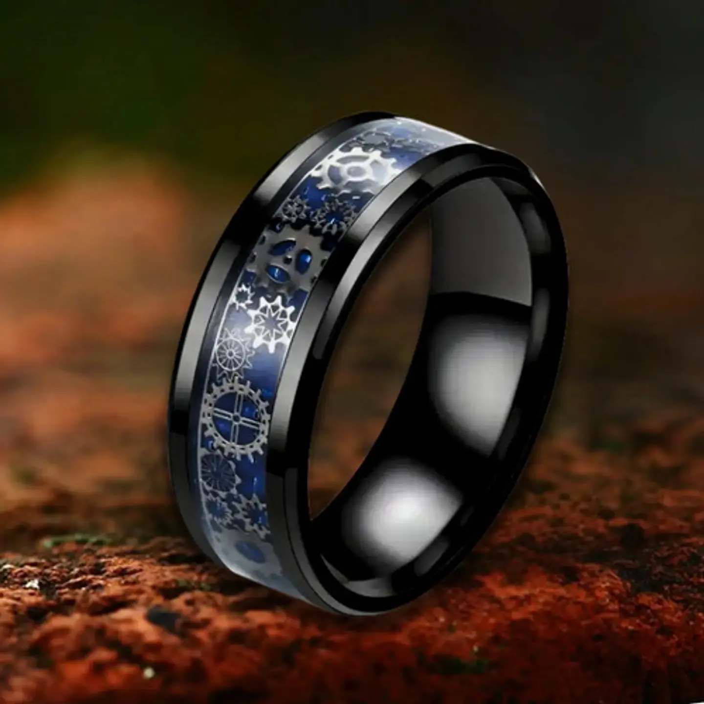 Anillo Argolla Engranaje Color Plata Acero Inoxidable Hombre 10