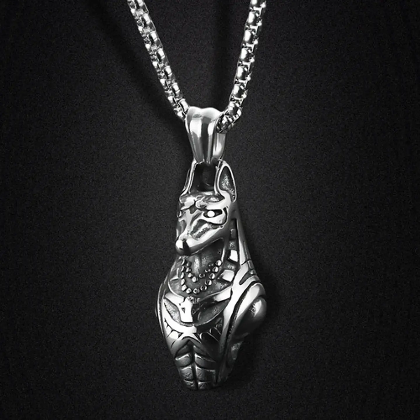 Collar Para Hombre Mujer Con Dije Anubis Dios Antiguo Egipto Plateado 3