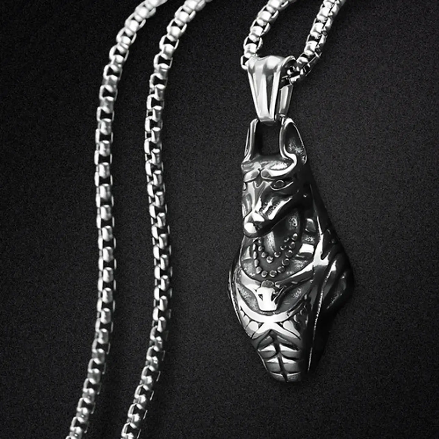 Collar Para Hombre Mujer Con Dije Anubis Dios Antiguo Egipto Plateado 4