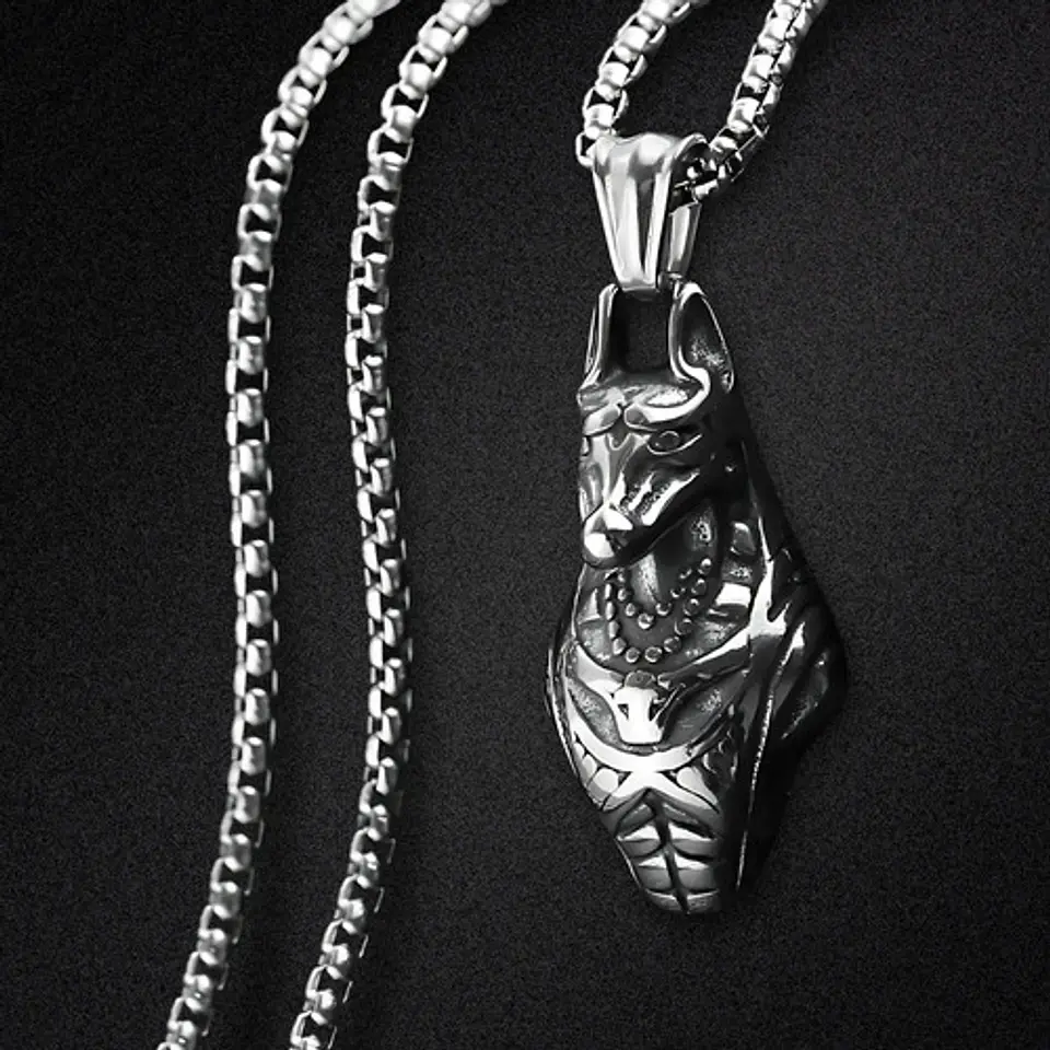 Collar Para Hombre Mujer Con Dije Anubis Dios Antiguo Egipto Plateado 4