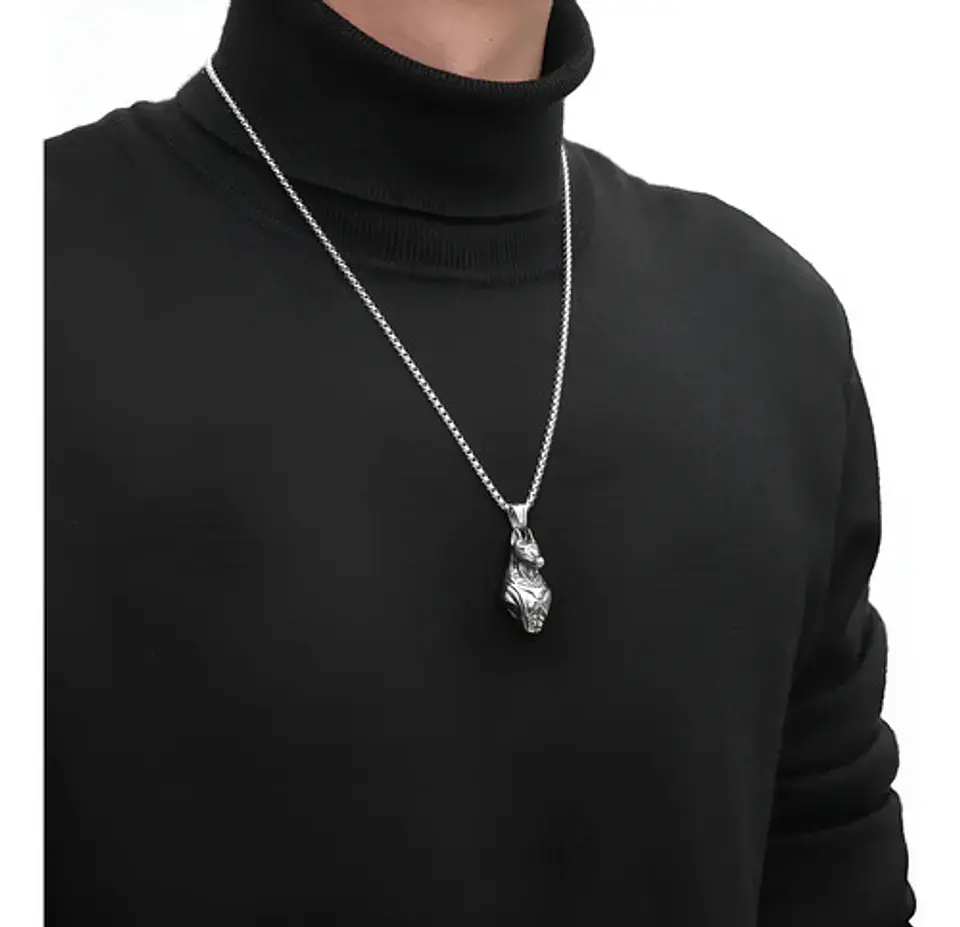 Collar Para Hombre Mujer Con Dije Anubis Dios Antiguo Egipto Plateado 9