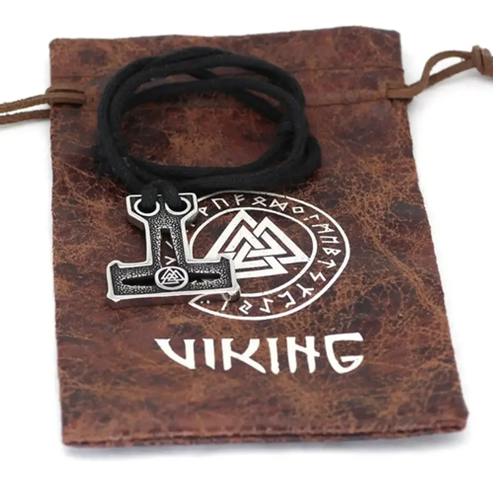 Collar Dije Color Plata Vikingo Martillo Thor Mjolnir Hombre Plateado 2
