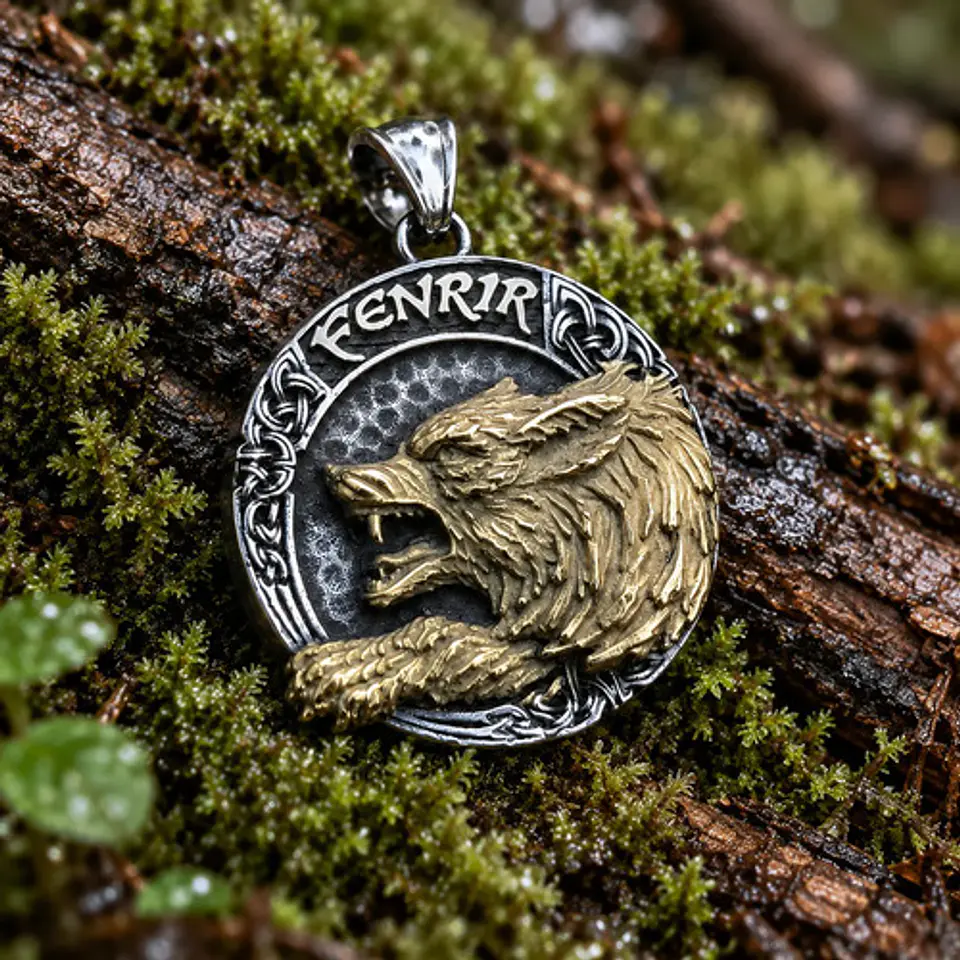 Collar Vikingo Dorado En Acero Para Hombre Dije Lobo Fenrir 9