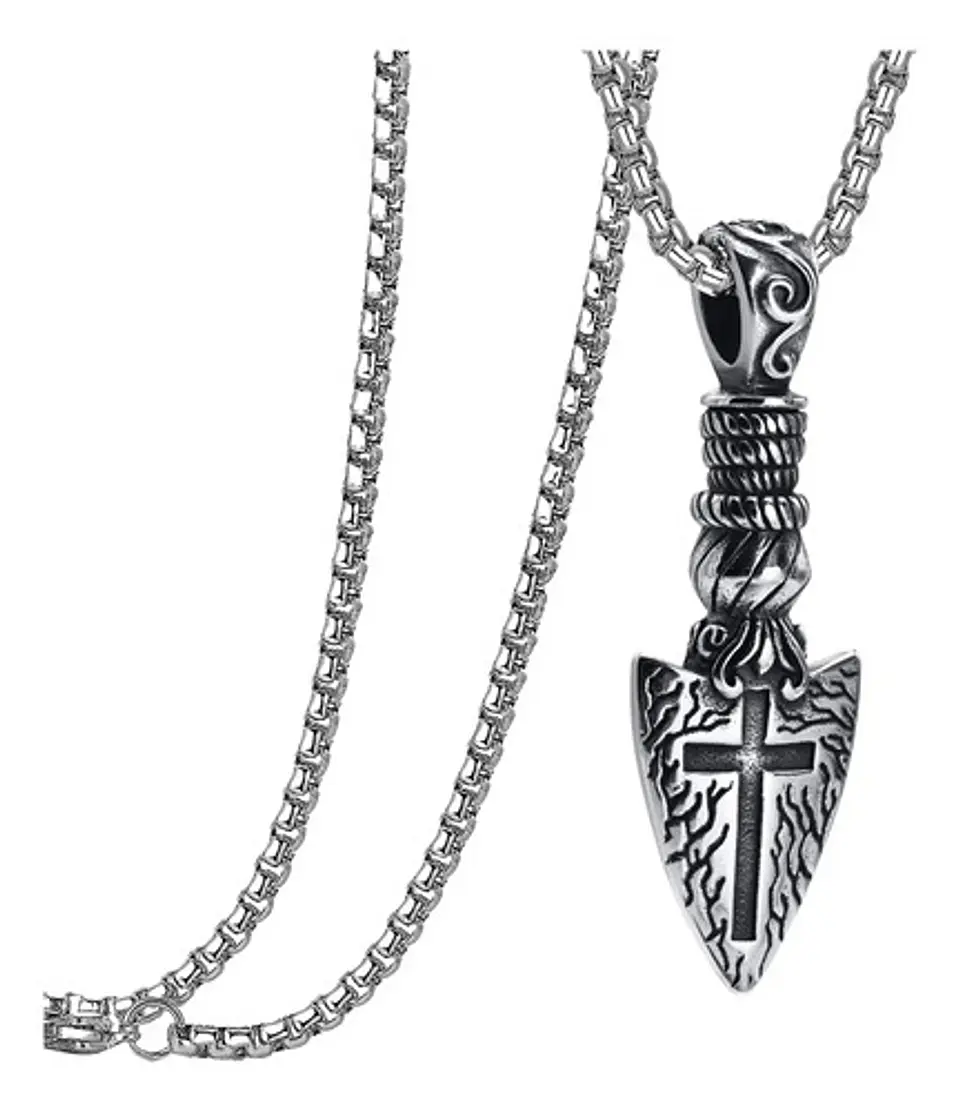 Collar Dije Punta Flecha Cruzada Acero Color Plata Hombre 1