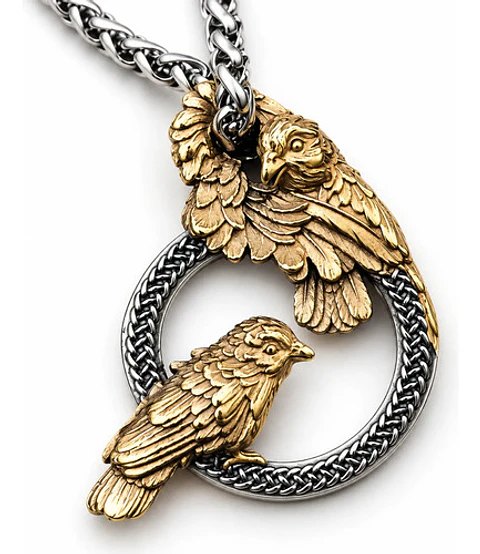Collar Vikingo En Acero Para Hombres Dije Cuervos De Odin