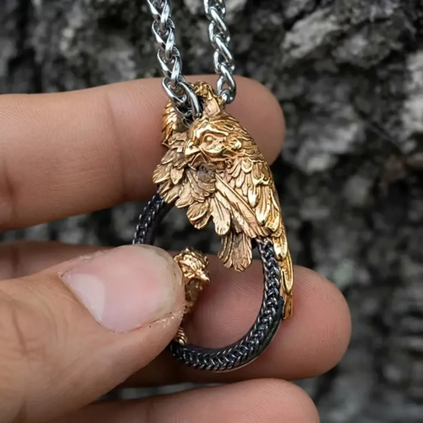 Collar Vikingo En Acero Para Hombres Dije Cuervos De Odin 2