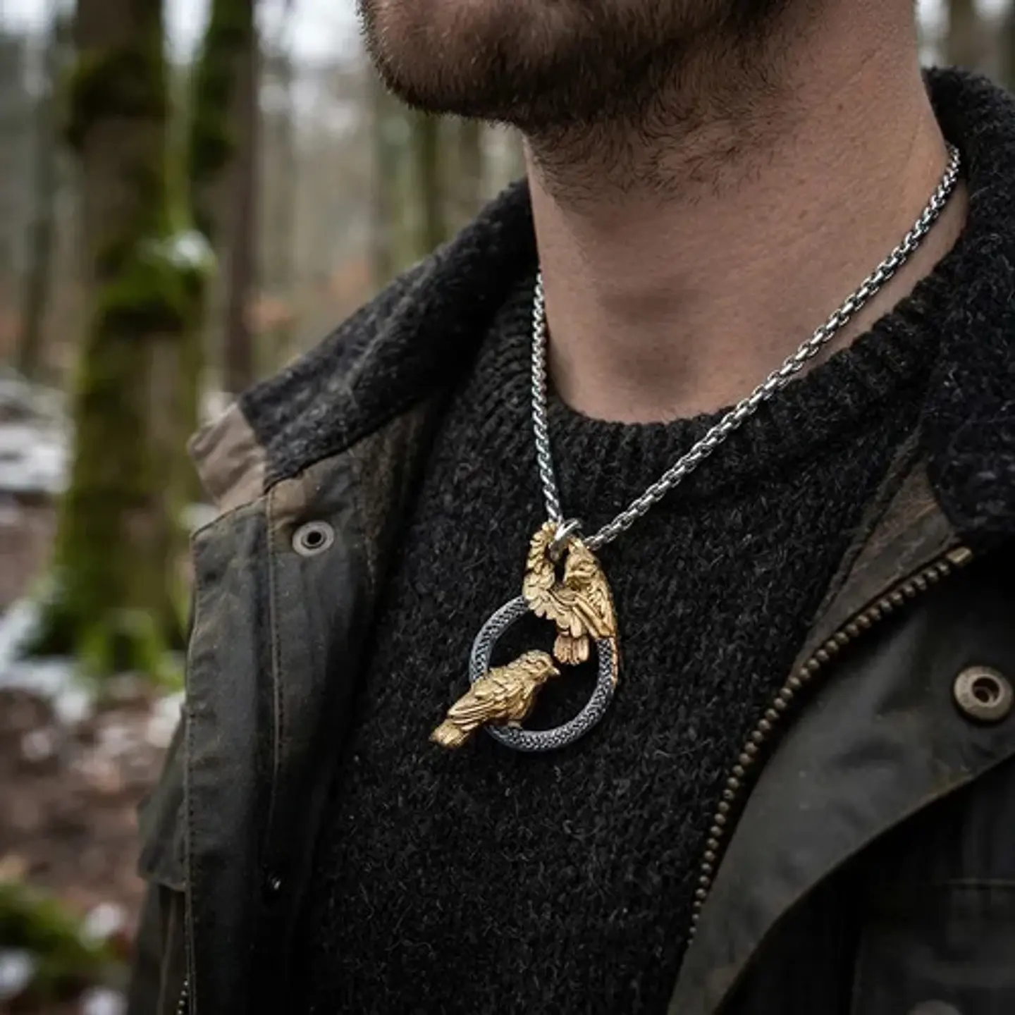 Collar Vikingo En Acero Para Hombres Dije Cuervos De Odin 3