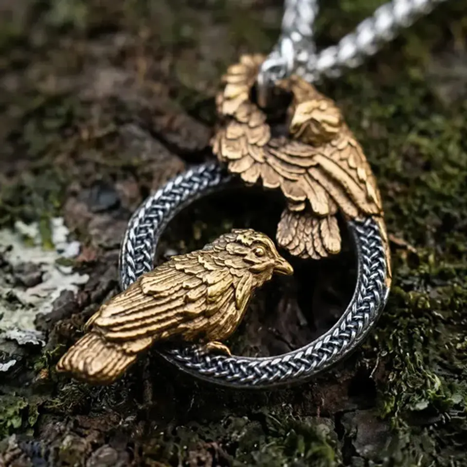 Collar Vikingo En Acero Para Hombres Dije Cuervos De Odin 7