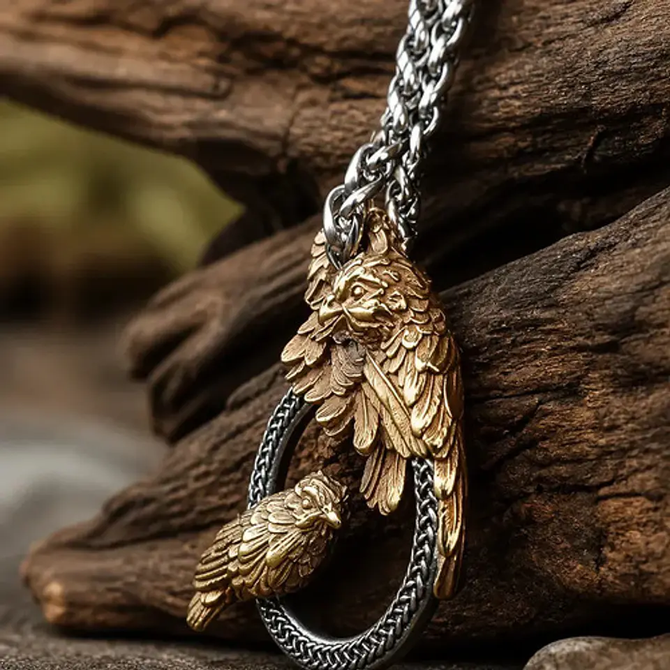 Collar Vikingo En Acero Para Hombres Dije Cuervos De Odin 10