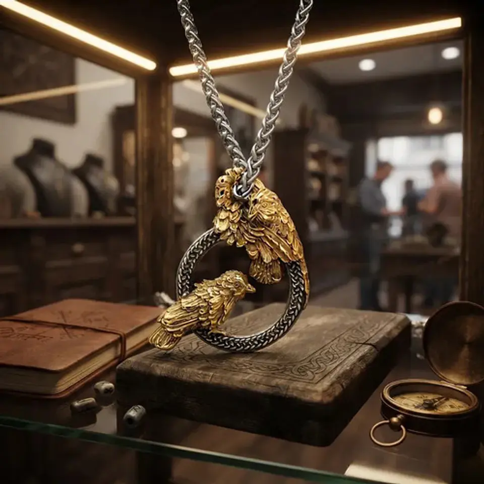 Collar Vikingo En Acero Para Hombres Dije Cuervos De Odin 11
