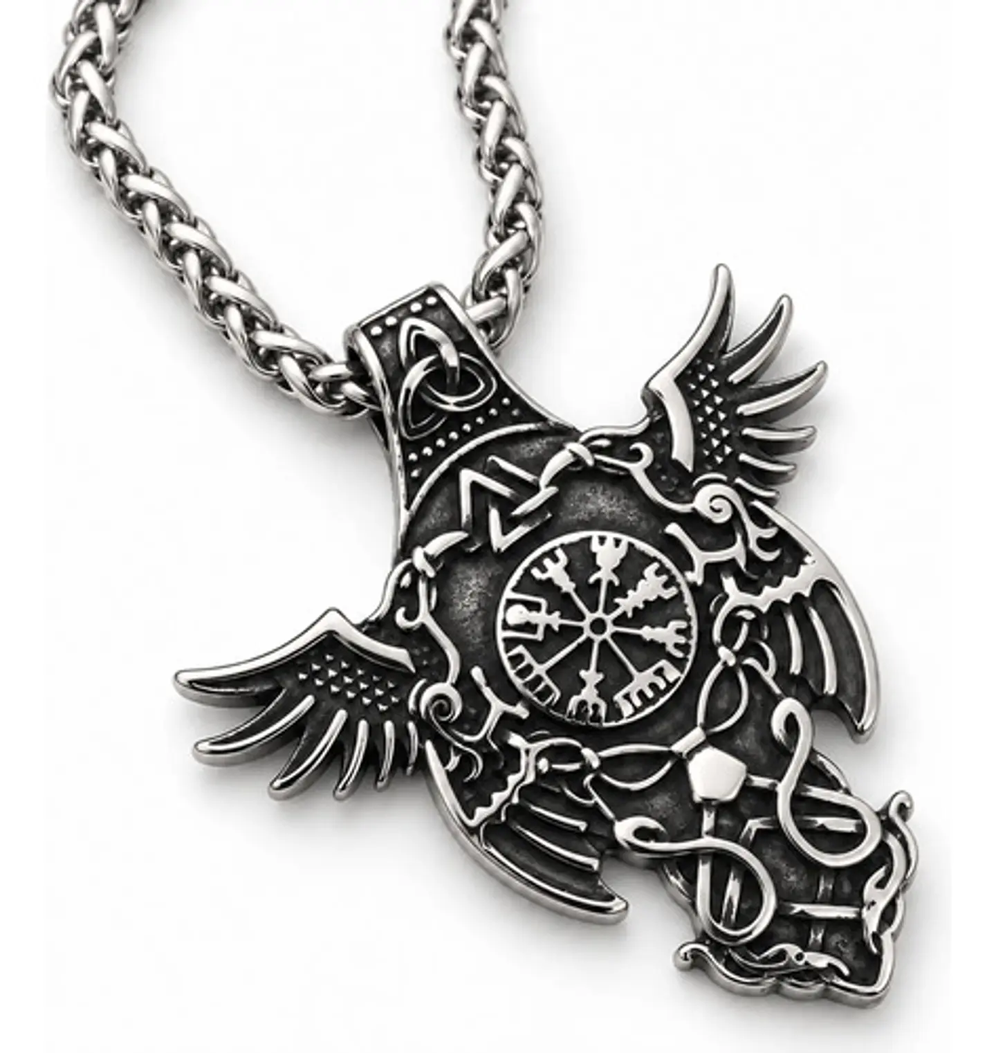 Collar Vikingo Para Hombres Dije Cuervos Brújula Vegvisir 1